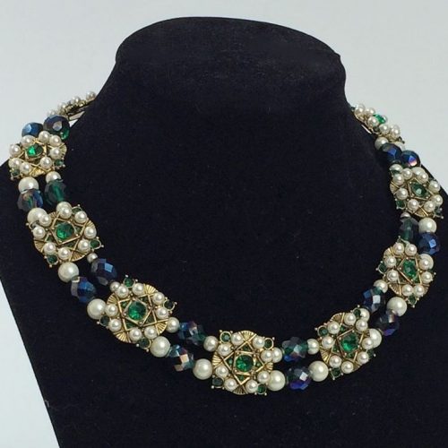 Antique Gold with jet and ruby and pearl cinquefoils 17-19"