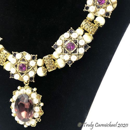 Antique Gold with red Amethyst and pendant 16-18" - Image 2