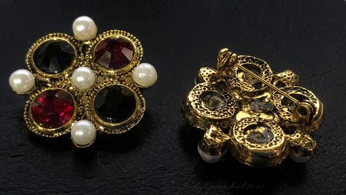 Antique Gold w/Dk Ruby and Jet Brooch - Image 2