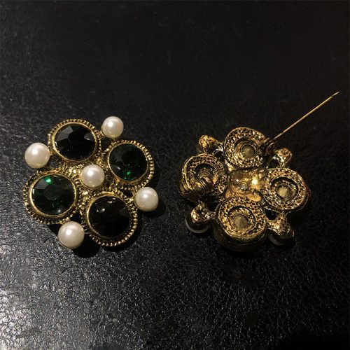 Antique Gold w/ Jet and Emerald Brooch - Image 3
